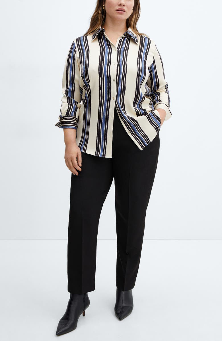 MANGO Stripe Satin Button-Up Shirt, Alternate, color, 