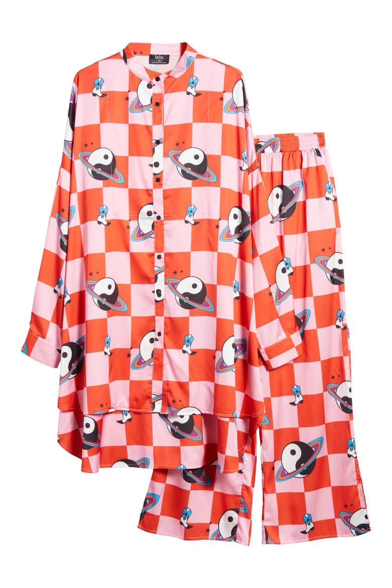Oversize Button-Up Satin Shirt & High Waist Pants Set, Alternate, color, COSMIC COWGIRL