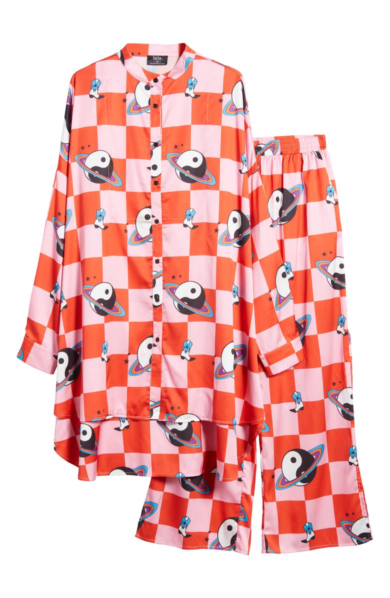 Dressed in Lala Oversize Button-Up Satin Shirt & High Waist Pants Set, Alternate, color,