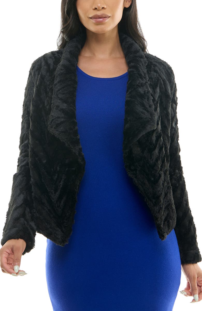 Nina Leonard Waterfall Faux Fur Long Sleeve Bolero, Main, color, 