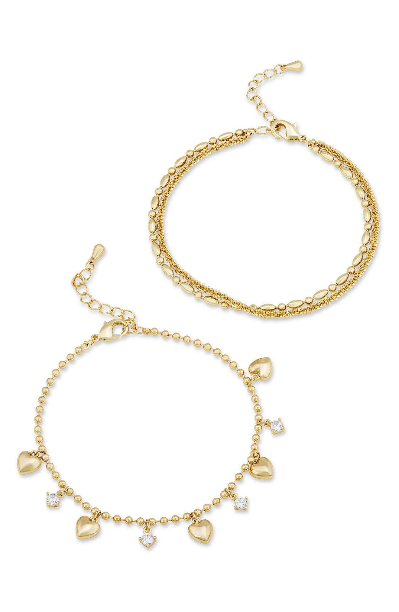 SAVVY CIE JEWELS Set of 2 Bead Chain & Heart Charm Bracelets