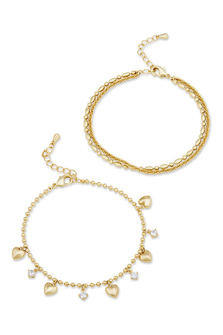 Set of 2 Bead Chain & Heart Charm Bracelets, Main, color, YELLOW