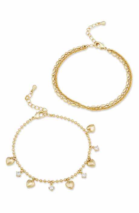 SAVVY CIE JEWELS Set of 2 Bead Chain & Heart Charm Bracelets