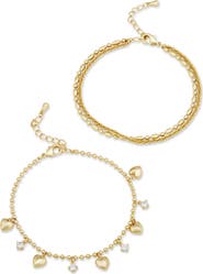 SAVVY CIE JEWELS Set of 2 Bead Chain & Heart Charm Bracelets