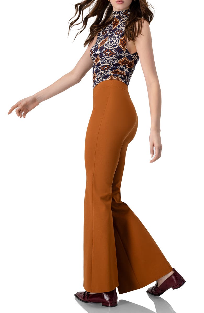 IVONNE Flared Trousers with Wide Waistband, Alternate, color, Brown