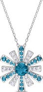 DELMAR Sterling Silver London Blue Topaz & White Topaz Sunburst Pendant Necklace