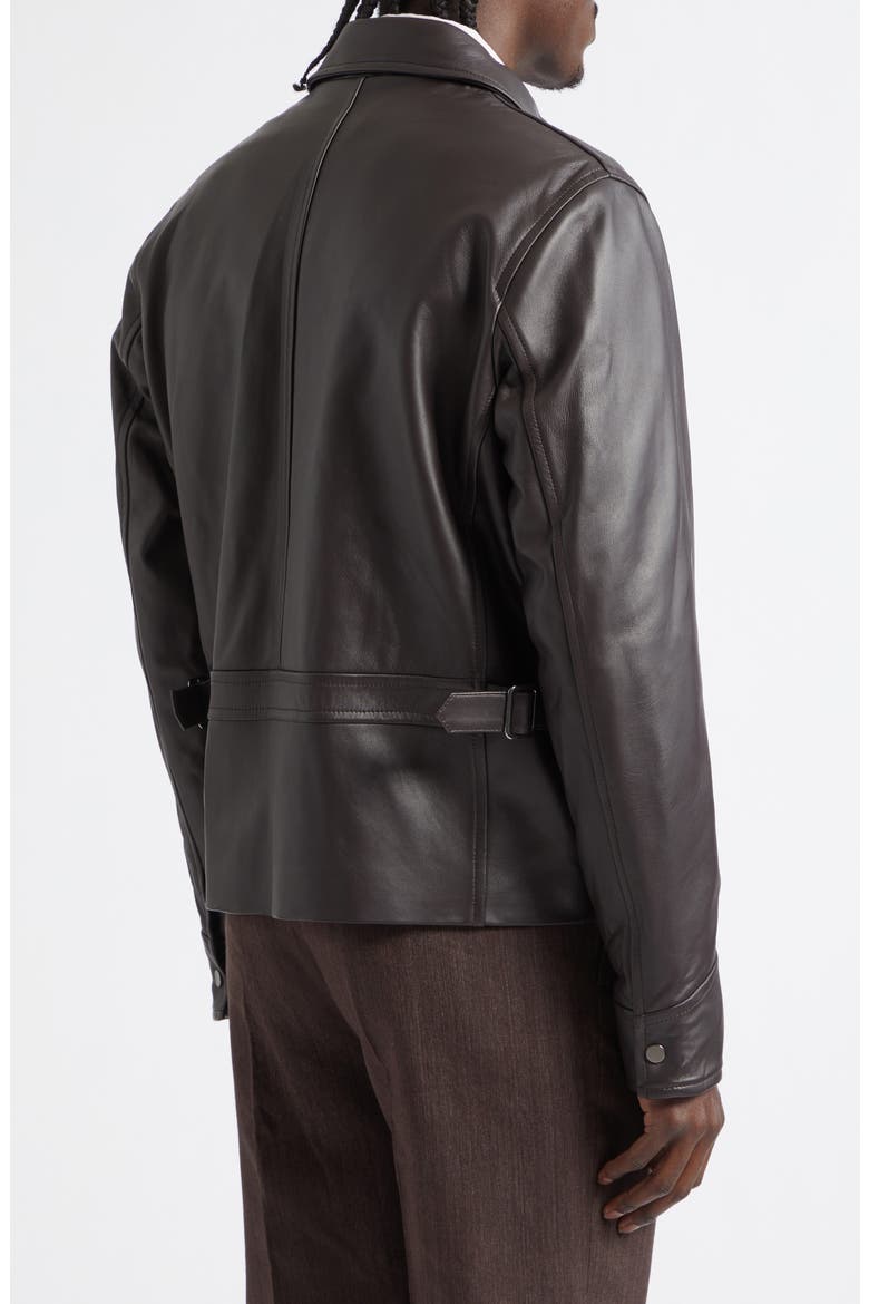 Leather Racer Jacket, Alternate, color, BROWN