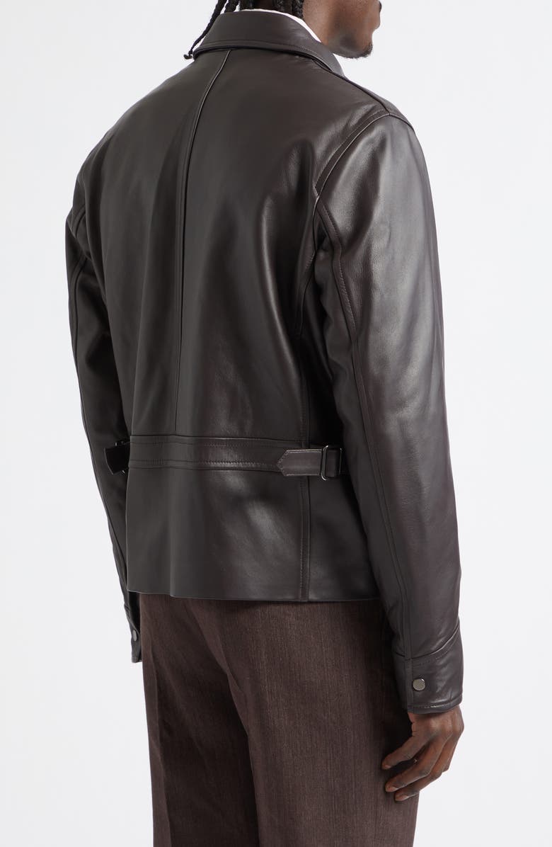 J. Mueser Leather Racer Jacket, Alternate, color, Brown