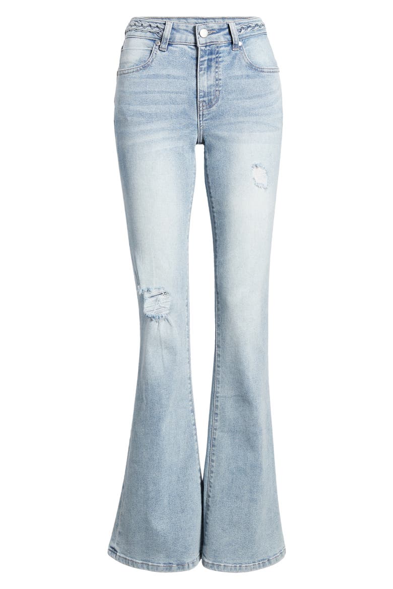 Braided Flare Leg Jeans, Alternate, color, LIGHT WASH