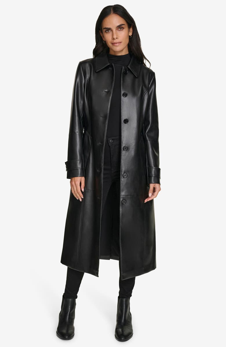 Calvin Klein Faux Leather Belted Trench Coat, Alternate, color,