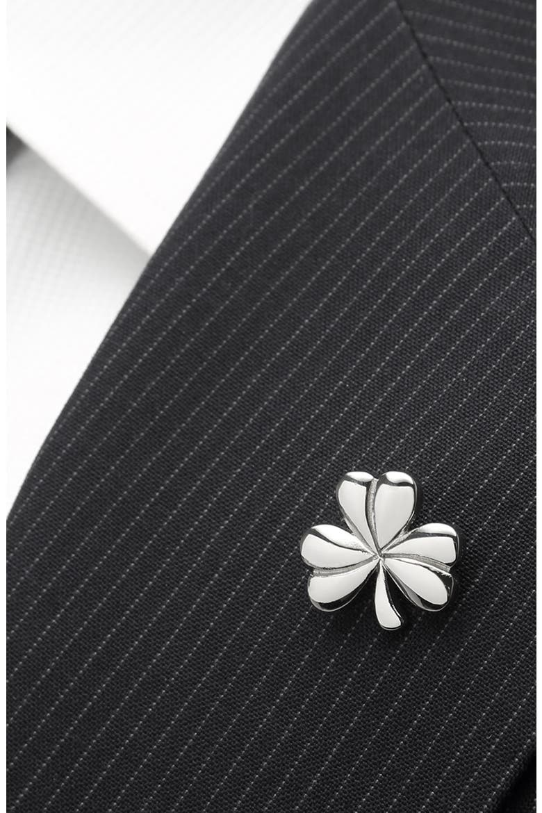Clover Lapel Pin, Alternate, color, SILVER