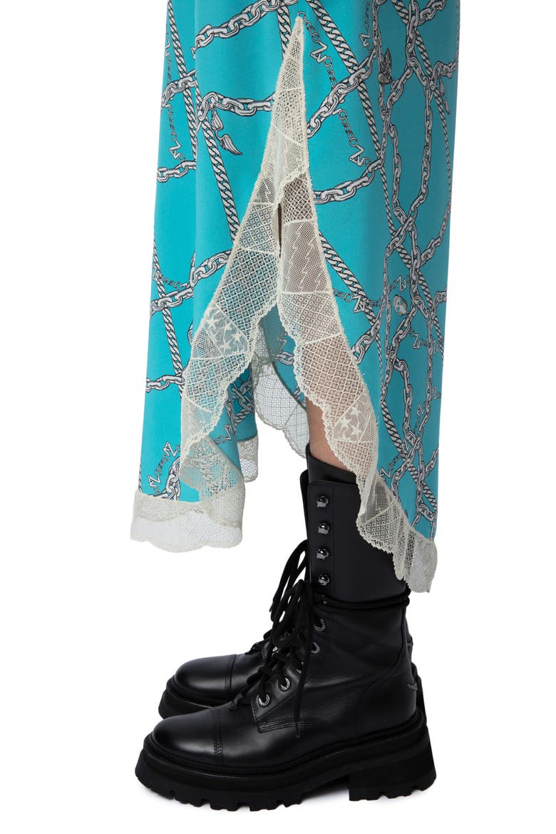 Ristyl Chaines Lace Trim Silk Maxi Dress, Alternate, color, AQUA