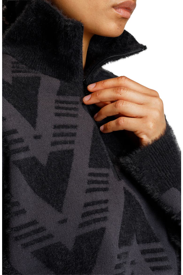 Chevron Knit Half Zip Pullover Sweater, Alternate, color, BLACK