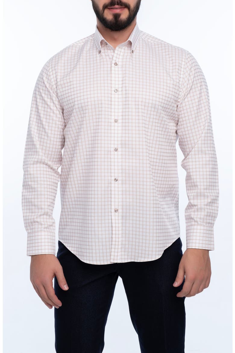 Grid Cotton Slim Fit Button Down Shirt, Main, color, WHITE