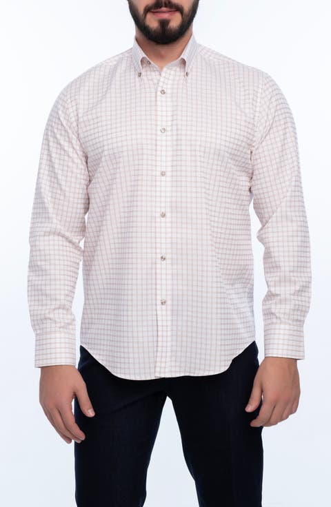 Grid Cotton Slim Fit Button Down Shirt