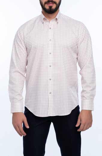 VELLAPAIS Grid Cotton Slim Fit Button Down Shirt