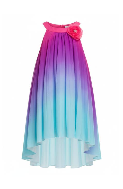 Girls Ocean Sunset Ombre Pleated Hi-Lo Dress