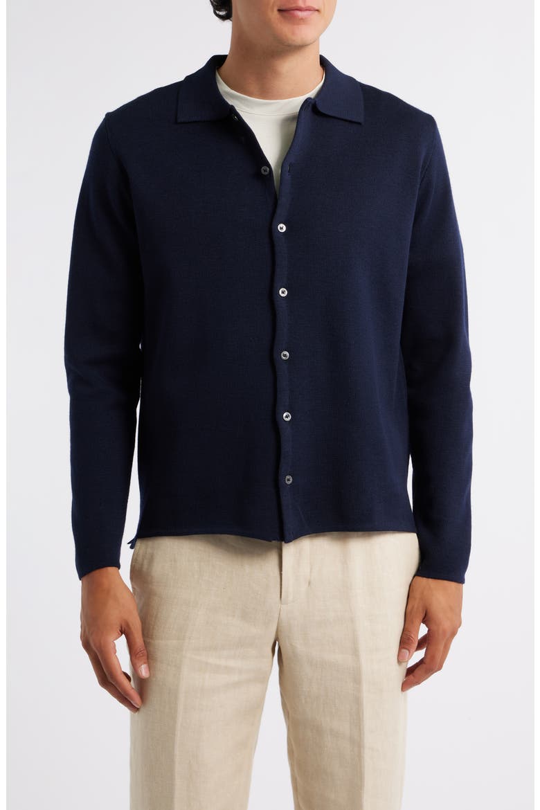 Slim Fit Cashwool® Knit Button-Up Shirt, Main, color, NAVY