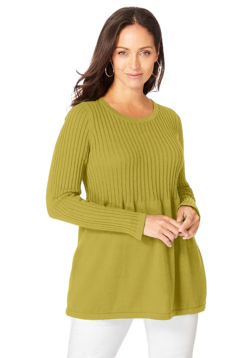 Jessica London Ribbed Baby Doll Tunic Sweater In Green