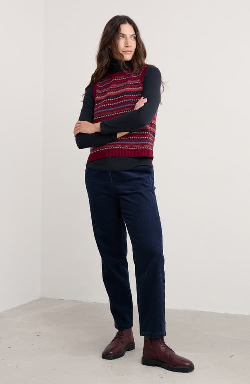 Seasalt Cornwall Percella Cove Fair Isle Merino Wool Blend Sweater Vest In Burgundy