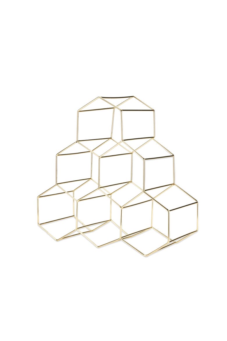 Geo Countertop 6-Bottle Wine Rack, Main, color, Gold