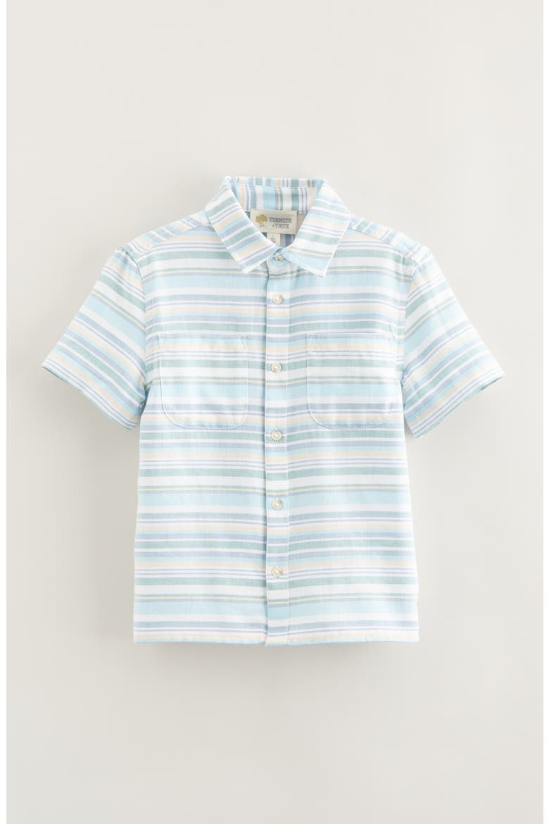 Kids' Stripe Short Sleeve Cotton Twill Button-Up Shirt, Main, color, WHITE AMALFI STRIPE