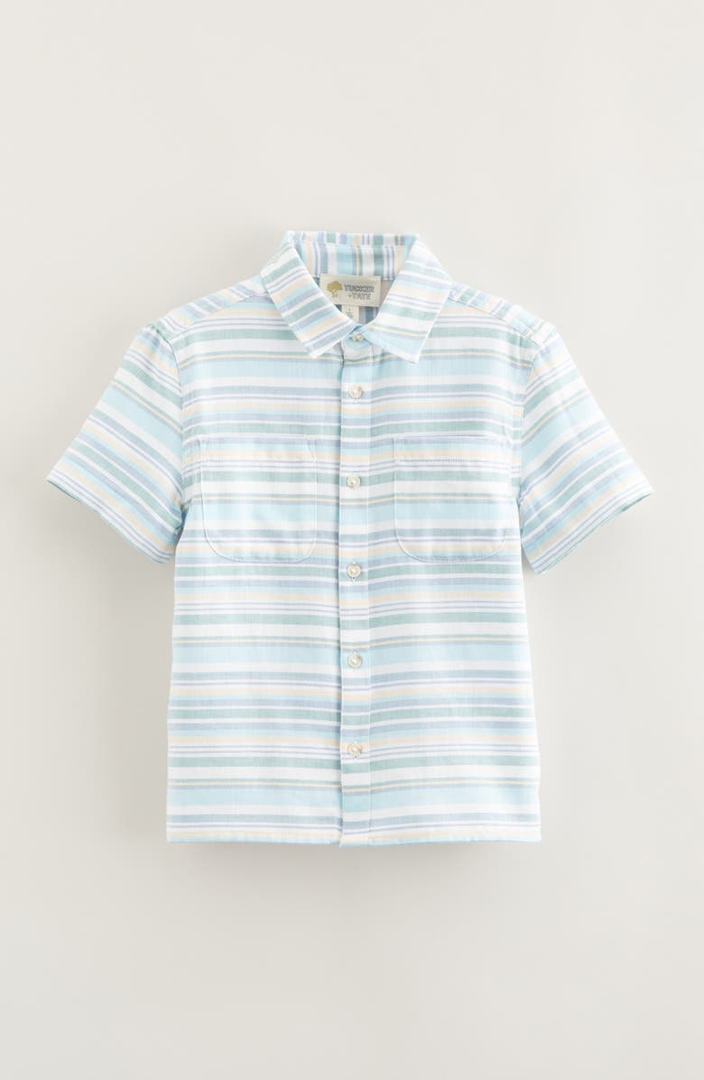 Tucker + Tate Kids' Stripe Short Sleeve Cotton Twill Button-Up Shirt, Main, color, 