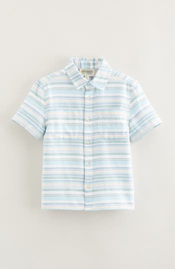 Tucker + Tate Kids' Stripe Short Sleeve Cotton Twill Button-up Shirt In Blue