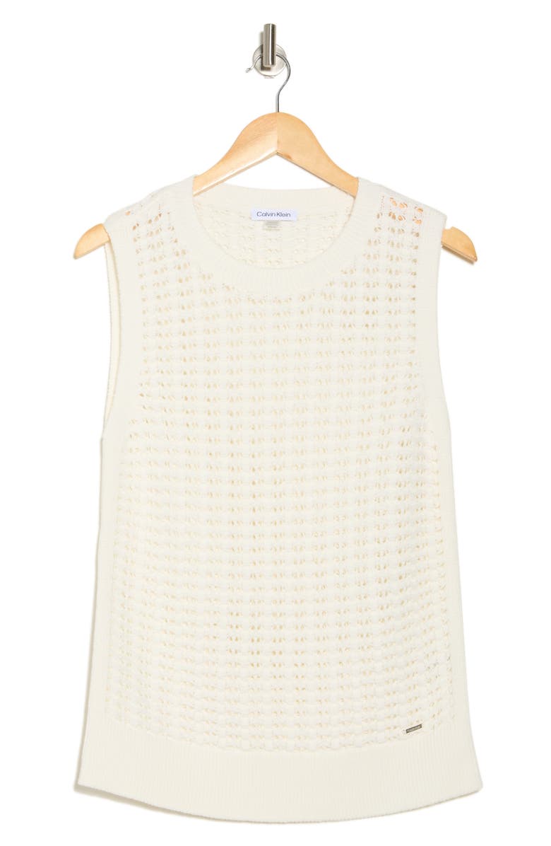 Calvin Klein Open Stitch Cotton Sweater Tank, Alternate, color, Cream