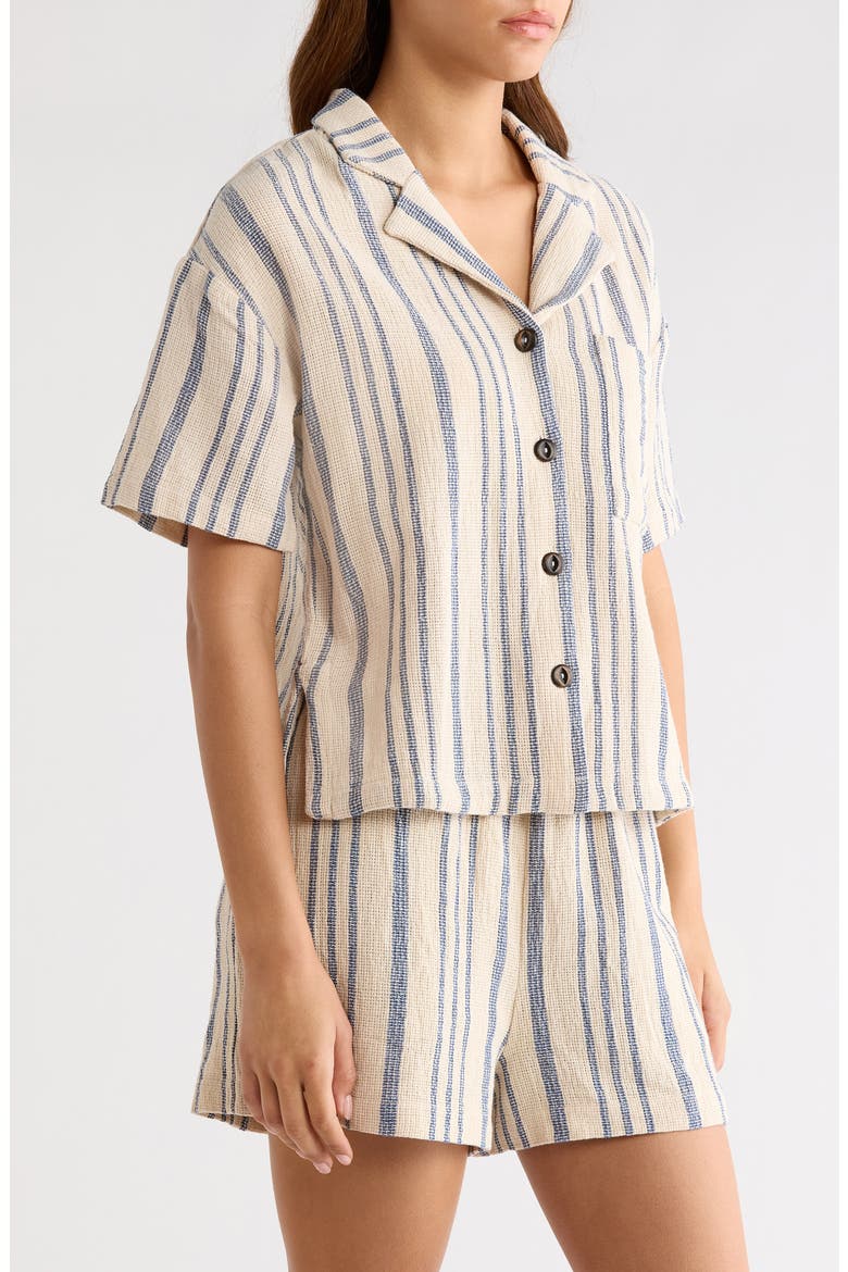 Knit Short Sleeve Button-Up Cover-Up Shirt, Alternate, color, BLUE STRIPE