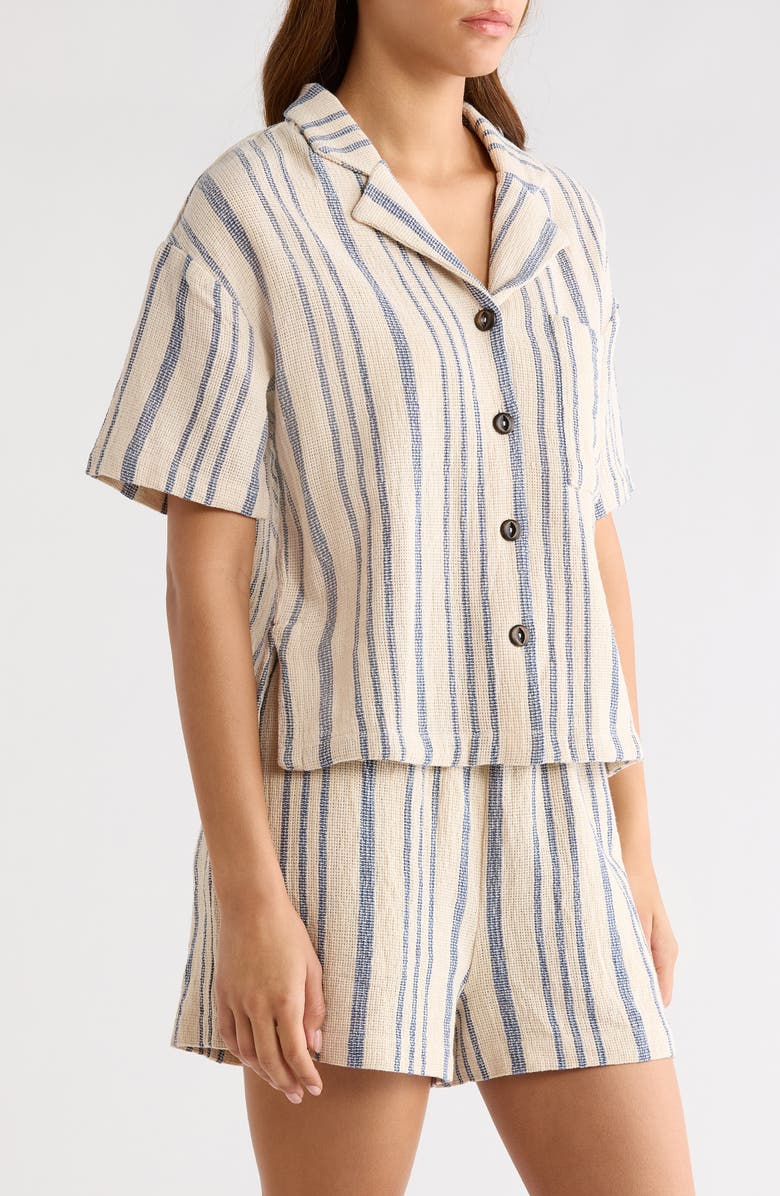 Elan Knit Short Sleeve Button-Up Cover-Up Shirt, Alternate, color, Blue Stripe