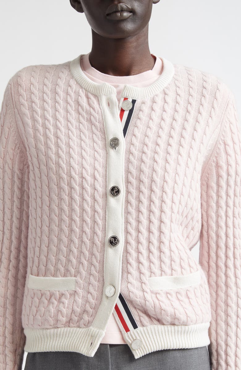 Thom Browne Baby Cable Cashmere Cardigan, Alternate, color, Light Pink