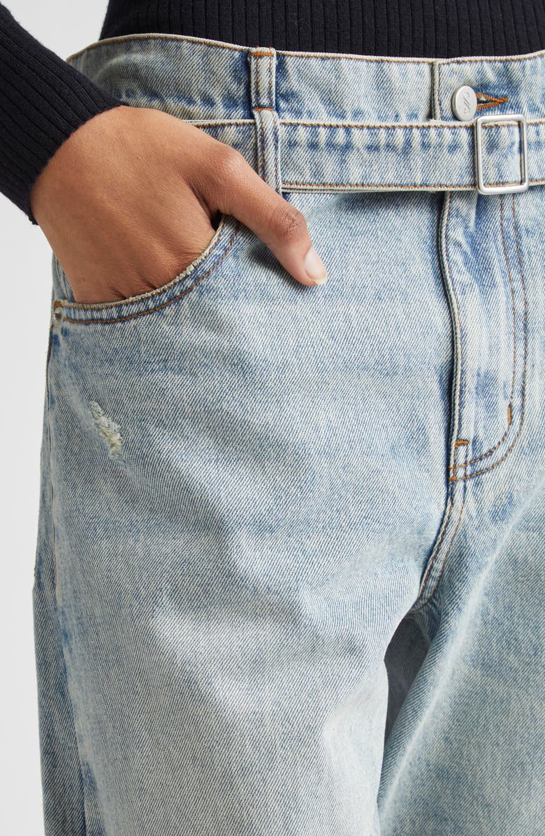 Proenza Schouler Ellsworth Belted Boyfriend Jeans, Alternate, color, Light Wash