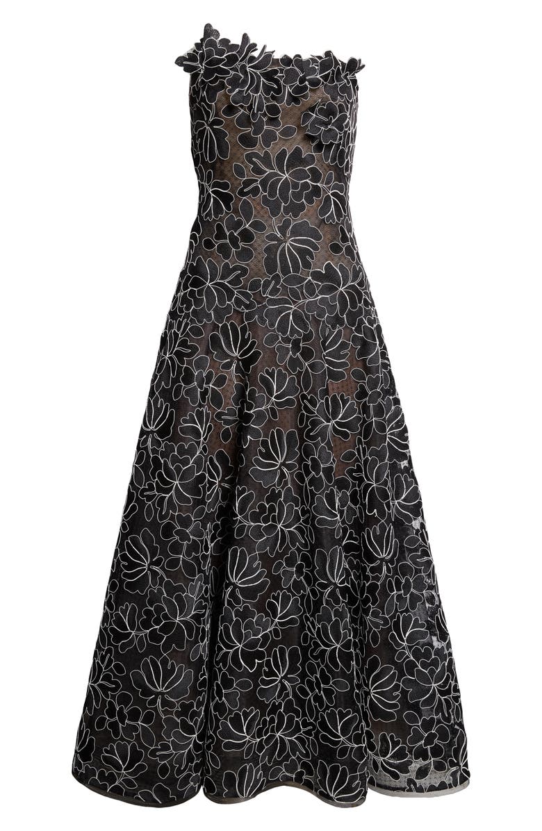 Lela Rose Strapless Floral Lace Gown, Alternate, color, Black/ Ivory