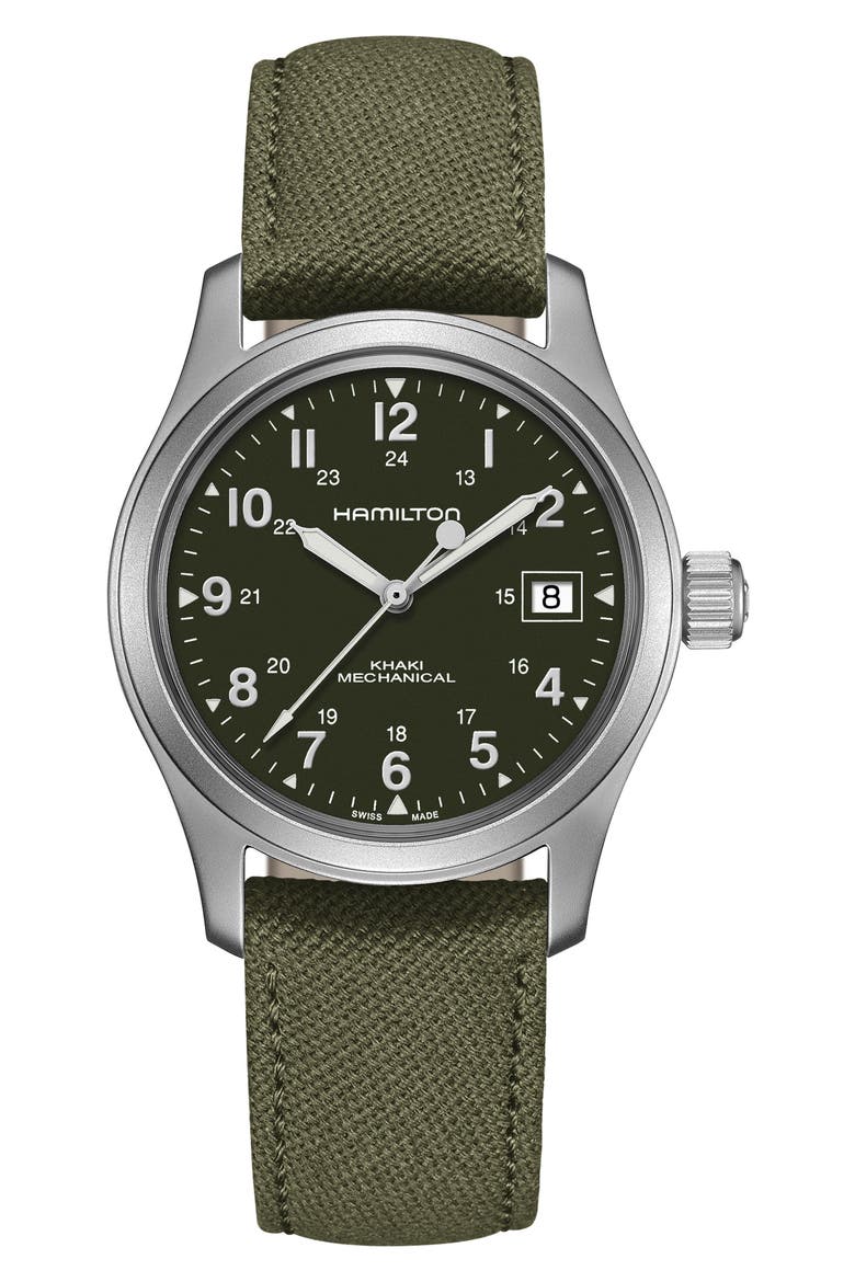 Khaki Field Canvas Strap Watch, 38mm, Main, color, GREEN/ SILVER