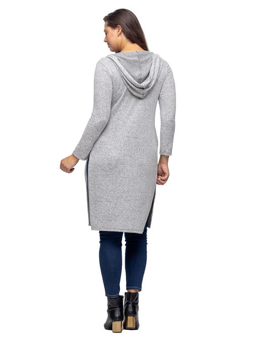 24seven Comfort Apparel Knee Length Long Sleeve Hooded Womens Cardigan Shrug In Gray