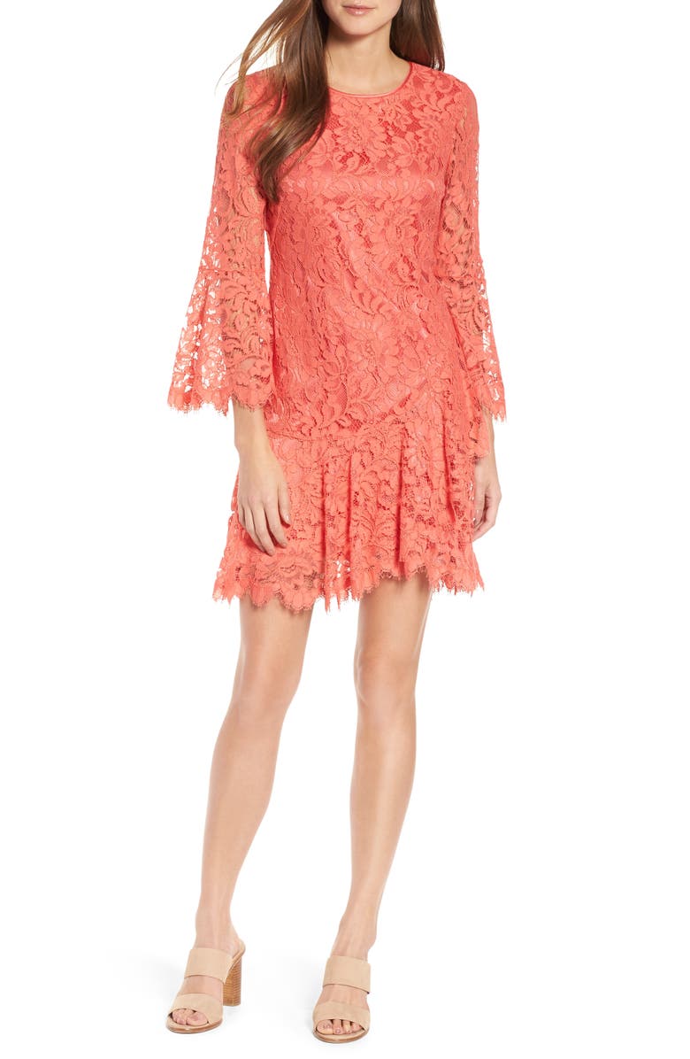 Eliza J Lace Bell Sleeve Dress, Alternate, color, 