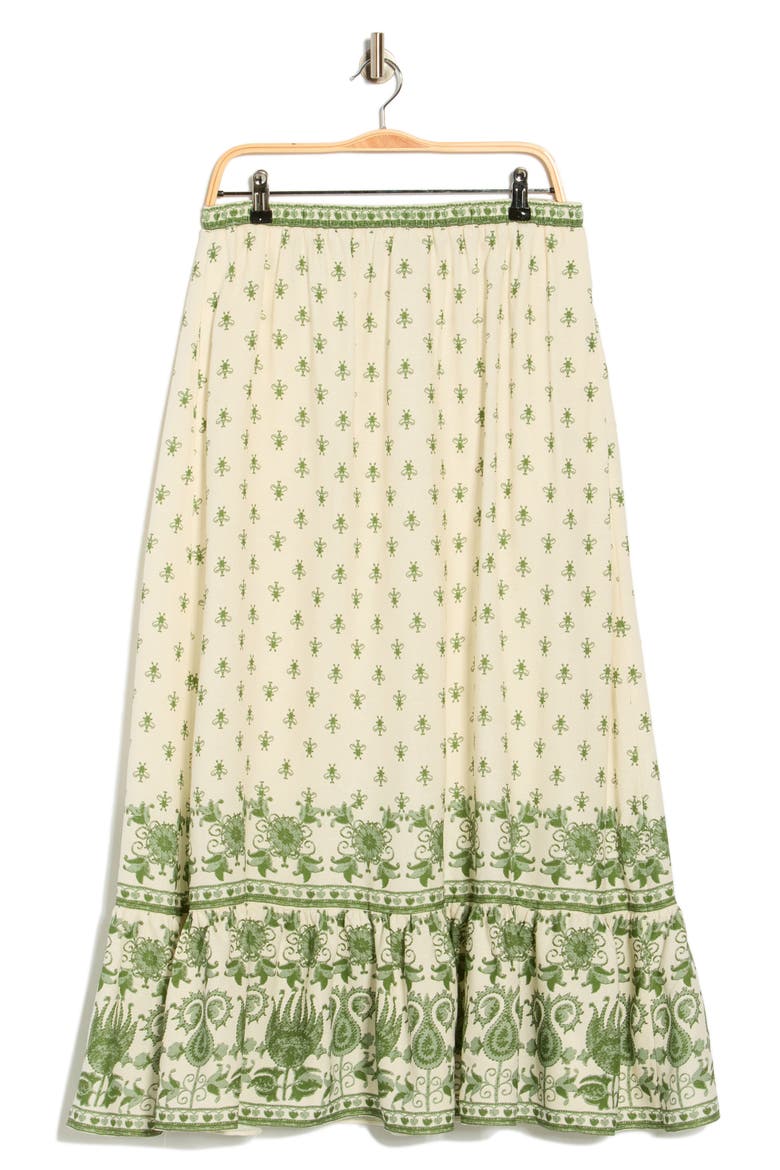 Border Print Pull-On Maxi Skirt, Main, color, CREAM/ GREEN RUSTIC LOOM