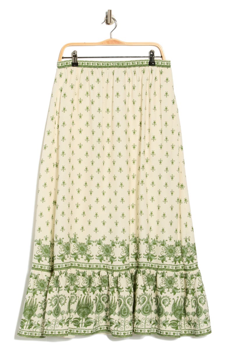 MAX STUDIO Border Print Pull-On Maxi Skirt, Main, color, Cream/ Green Rustic Loom