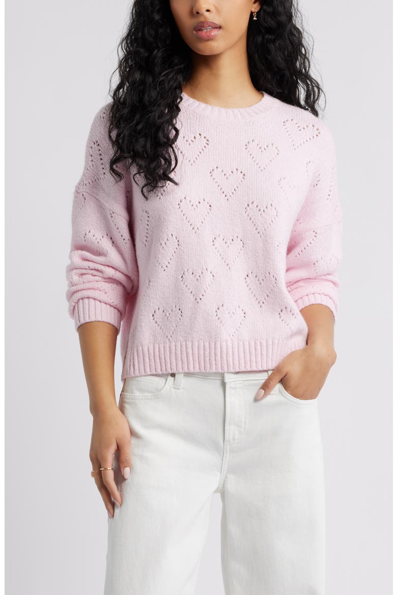 Pointelle Heart Cotton Blend Sweater, Main, color, PINK SODA