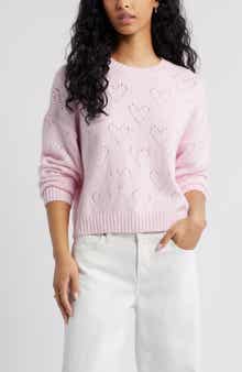 Pointelle Heart Cotton Blend Sweater