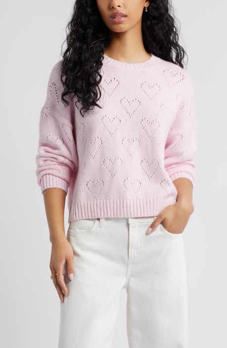 Pointelle Heart Cotton Blend Sweater