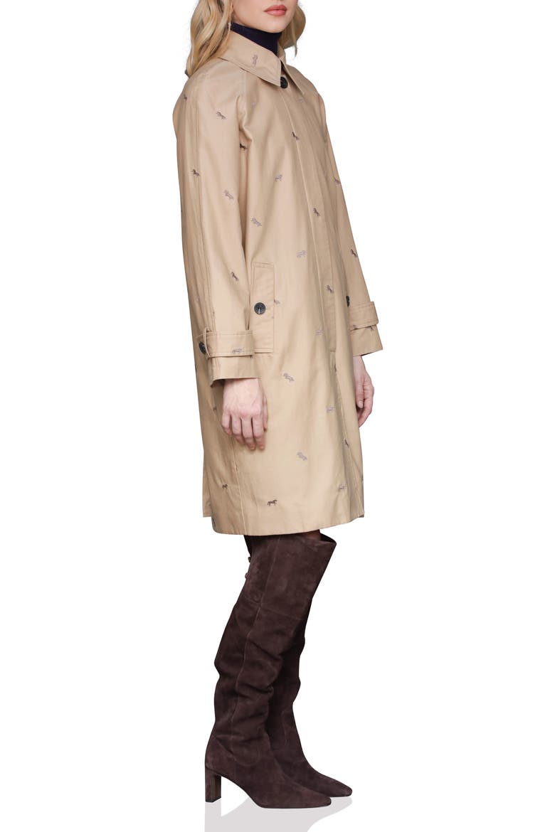 Equine Embroidered Cotton Blend Trench Coat, Alternate, color, KHAKI-ESPRESSO HORSE