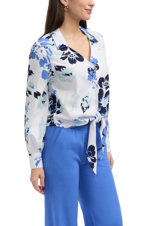 Ellen Tracy Tie Front Shirt In Azure Bouquet