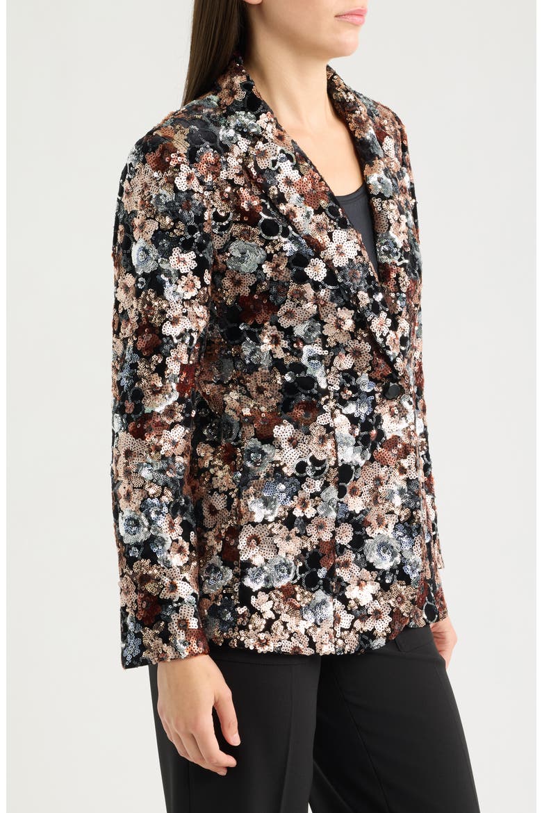 Floral Sequin One-Button Blazer, Alternate, color, ANNE BLACK MULTI