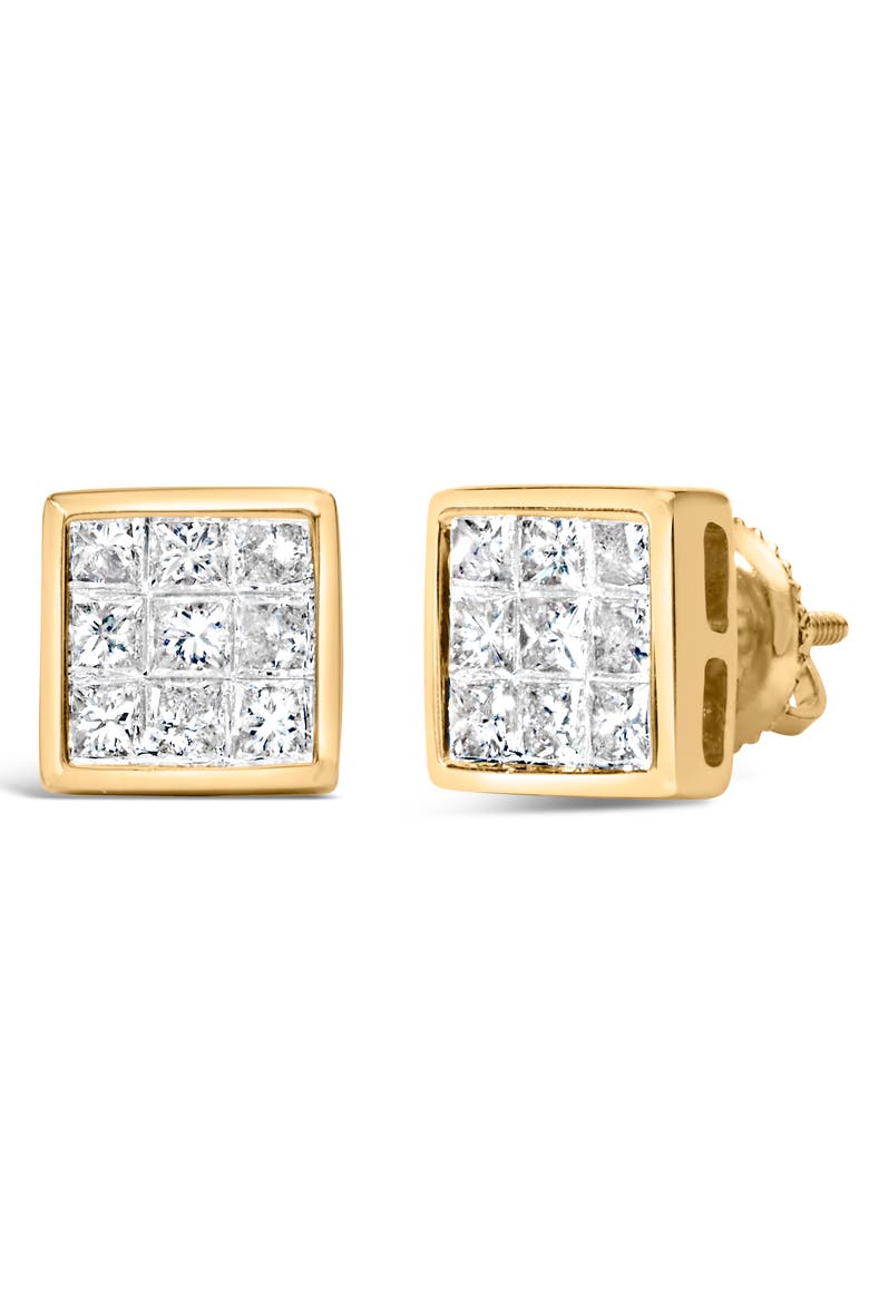 14K Yellow Gold 1.0 Cttw Princess Cut Diamond Composite Stud Earrings, Alternate, color, Yellow