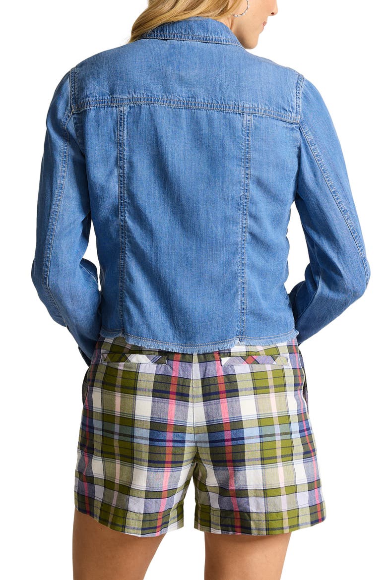 Fray Hem Chambray Crop Jacket, Alternate, color, MED INDIGO WASH