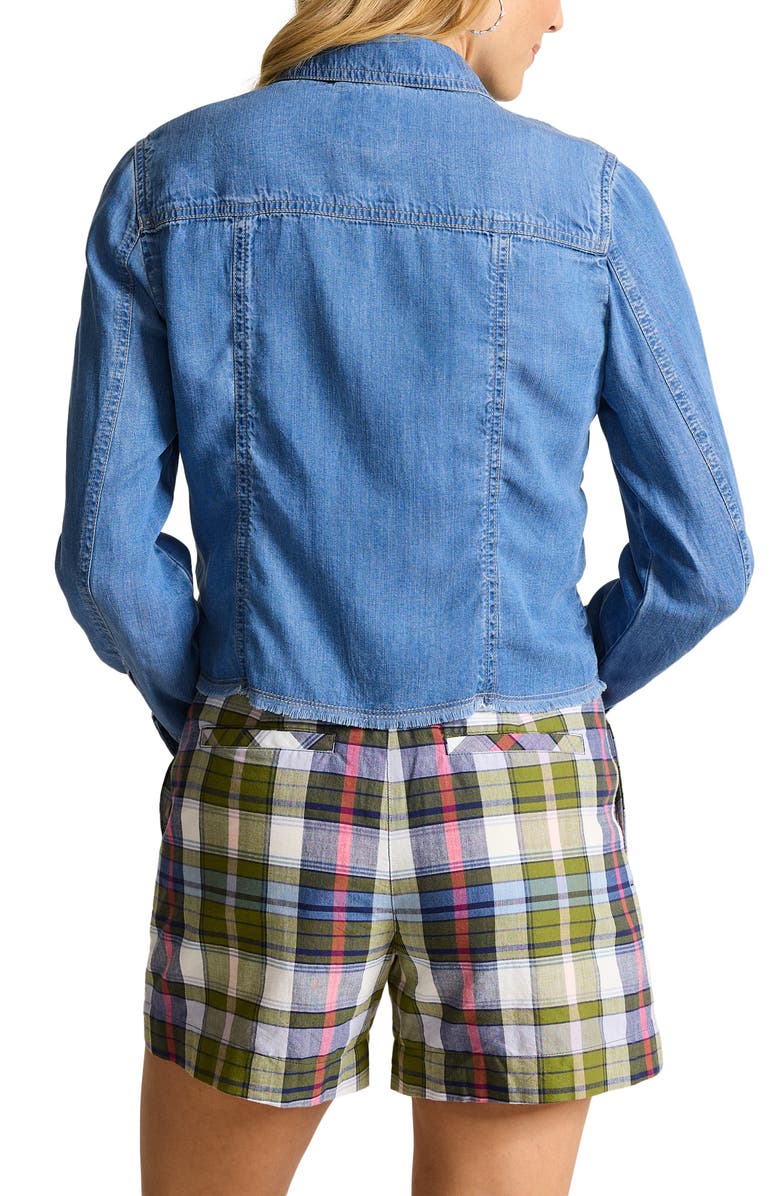 Tommy Bahama Fray Hem Chambray Crop Jacket, Alternate, color, Med Indigo Wash