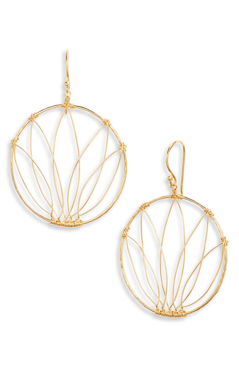 Kiara by Ki-Ele Selena Lotus Small Hoop Earrings, Main, color, Golden