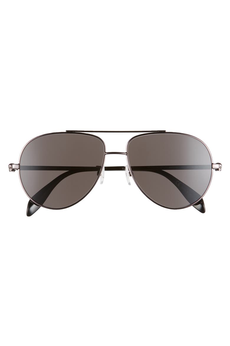 Alexander McQueen 60mm Aviator Sunglasses, Alternate, color, DARK RUTHENIUM